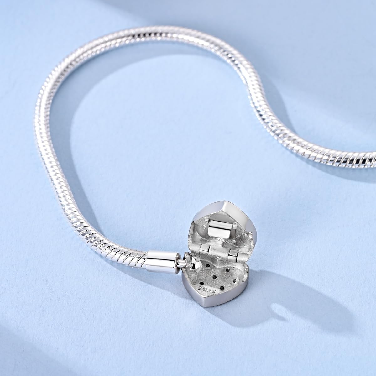 Thumbnail 3 de 925 Sterling Silber Charm-Armband für Frauen mit Herzverschluss – Schlangenkette für Pandora Charms