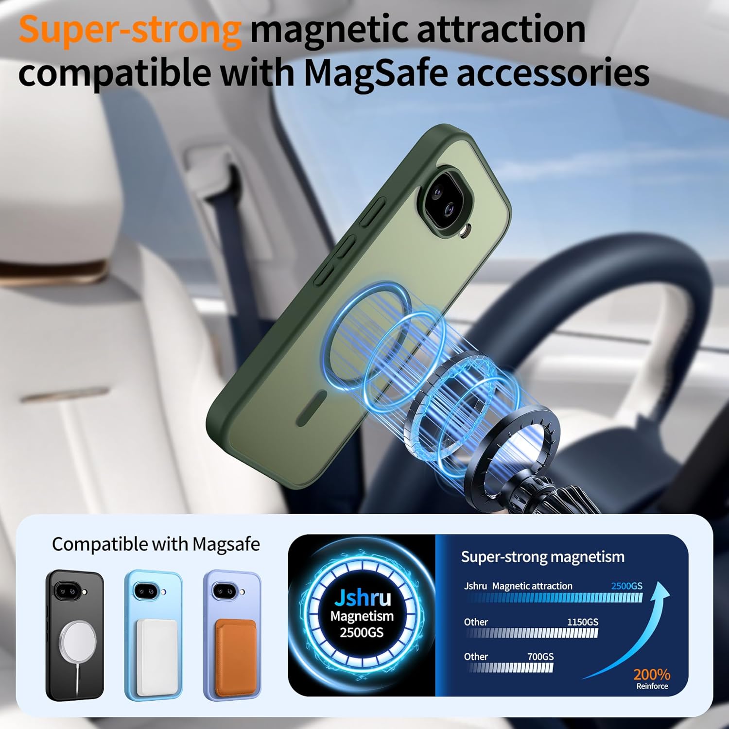Thumbnail 3 de Jshru Magnetic Case for Google Pixel 9A – Sage Green (MagSafe Compatible) with 2x HD Screen Protectors