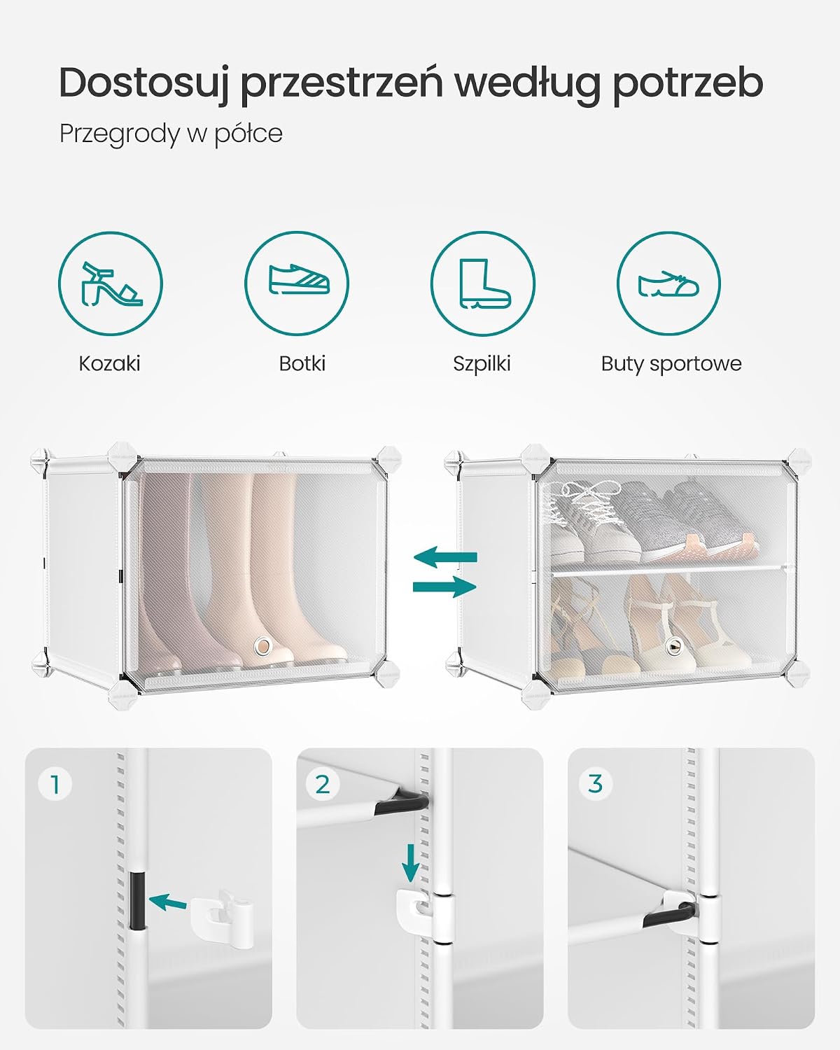 Detalle 2 de SONGMICS LPC035W01 – modułowa szafka na buty, 10 komór, drzwi i haczyki