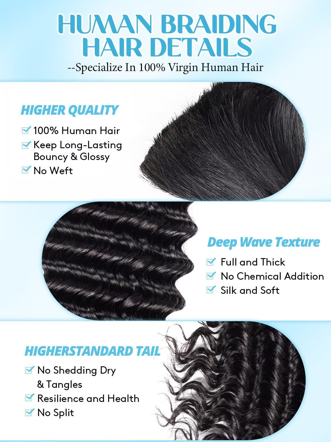 Detalle de Boho Hair for Braiding: 18 Inch Curly Virgin Human Hair, 2 Bundles (100g) in Natural Black