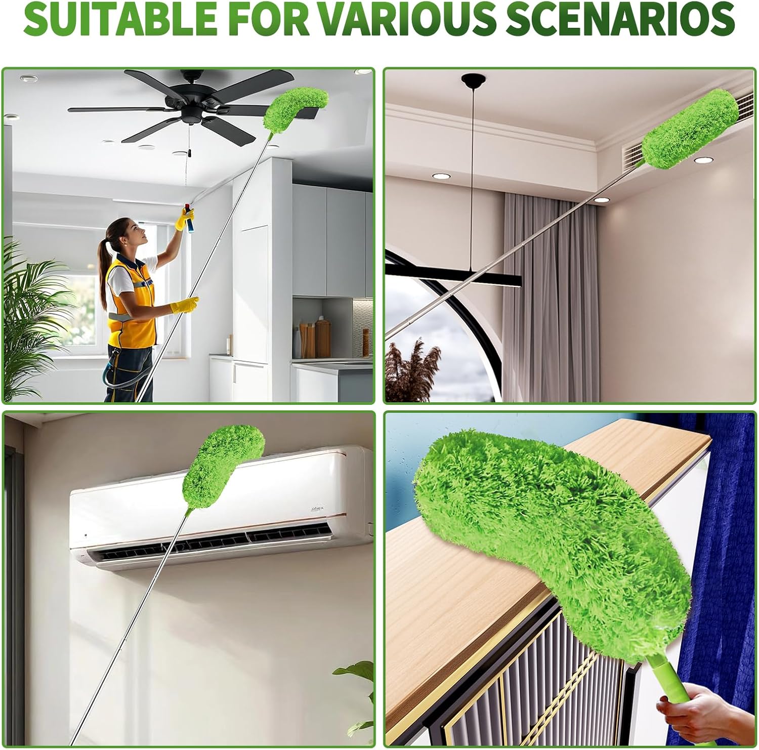 Thumbnail 3 de Cobweb Duster with Extension Pole – 110-Inch Telescoping Reach, Bendable Heads, Washable Microfiber