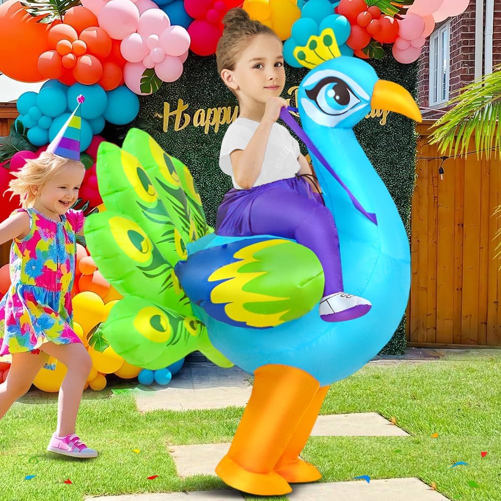 Detalle de KOOY Inflatable Peacock Costume for Kids, 125–145 cm, Ride-On Design