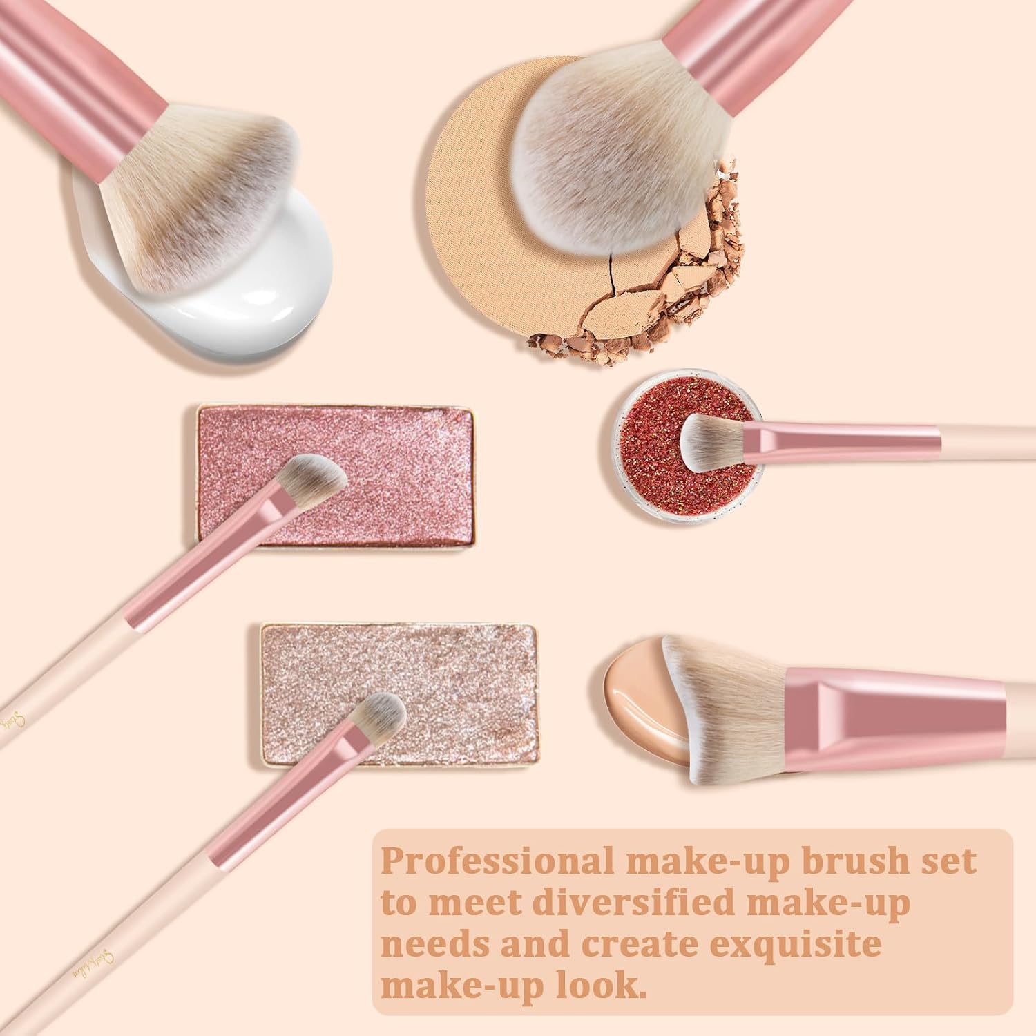 Thumbnail 3 de Makeup Pinselset Start Makers 15Pcs – 15-teiliges Set mit Marble-Design, ideal für Foundation, Rouge und Lidschatten