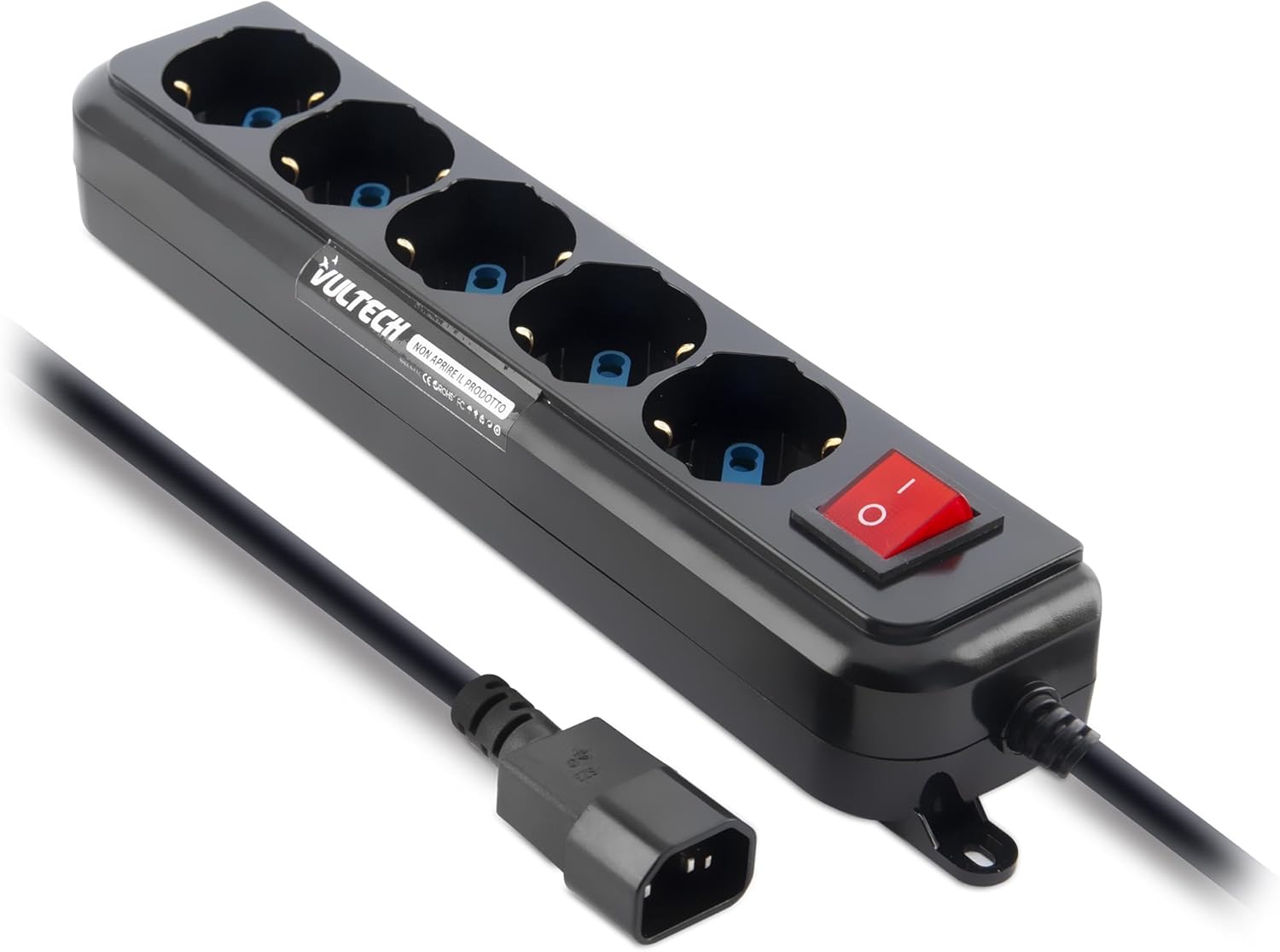 Vultech MU-UPS01 Multiprise avec 5 prises et interrupteur on/off, connecteur IEC14