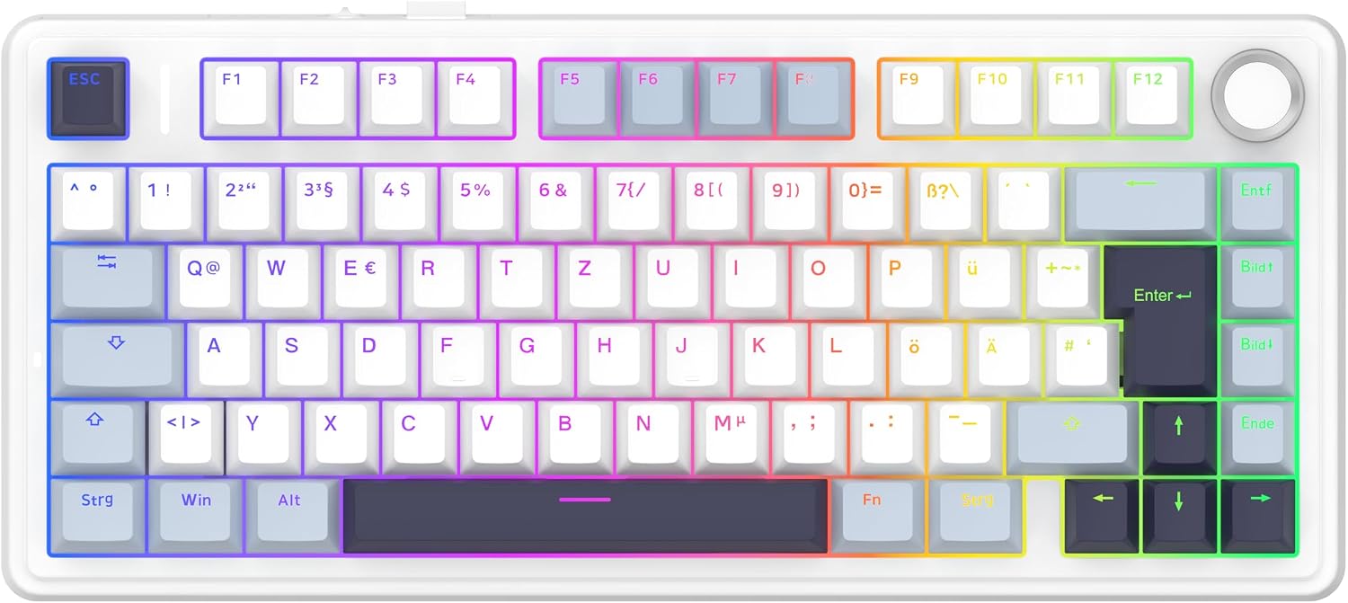 Detalle de MechLands Aula F75 75% Mechanische Tastatur (QWERTZ ISO-DE) – Tri-Mode, RGB, Hot-Swap, Reaper Linear