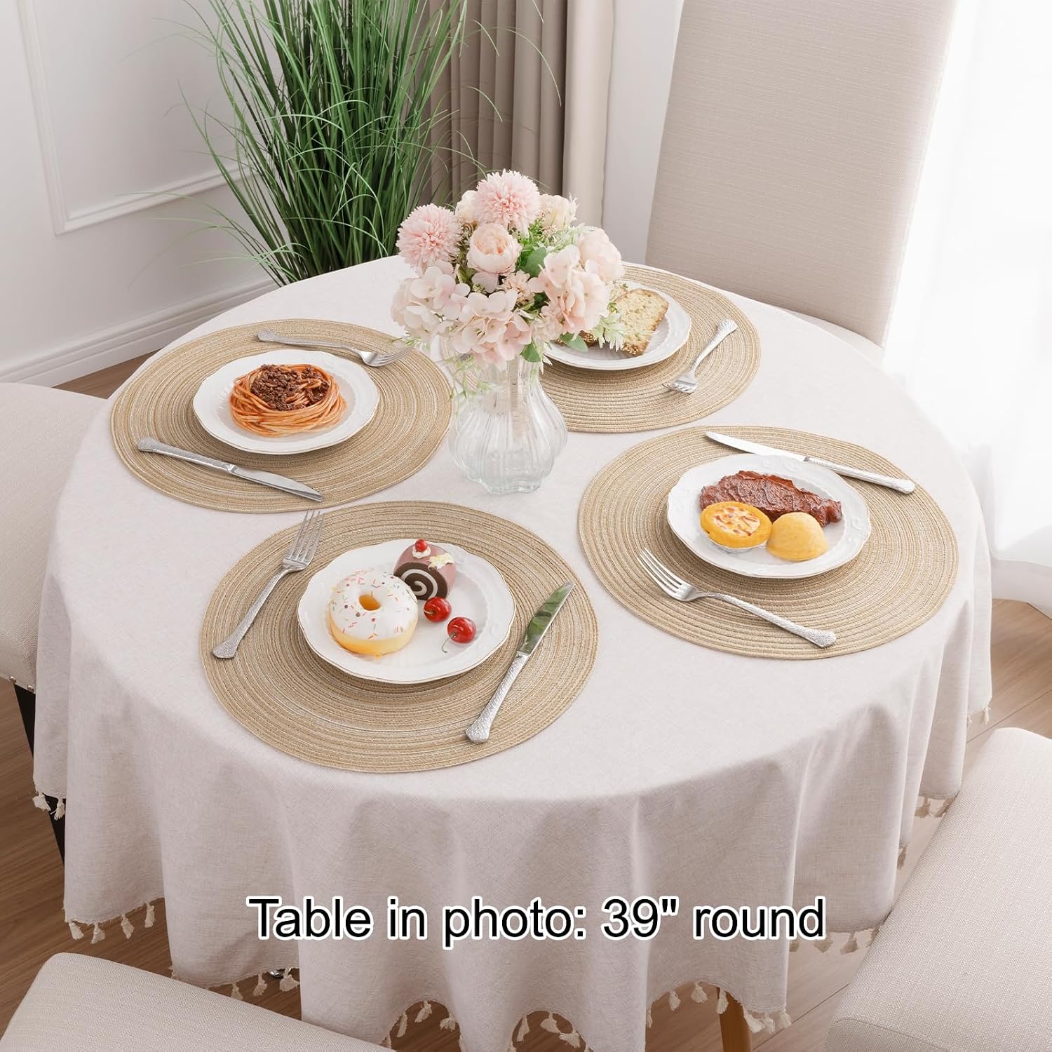 Thumbnail 6 de SHACOS Round Braided Placemats Set of 4 – 15 inch Beige Round Table Mats