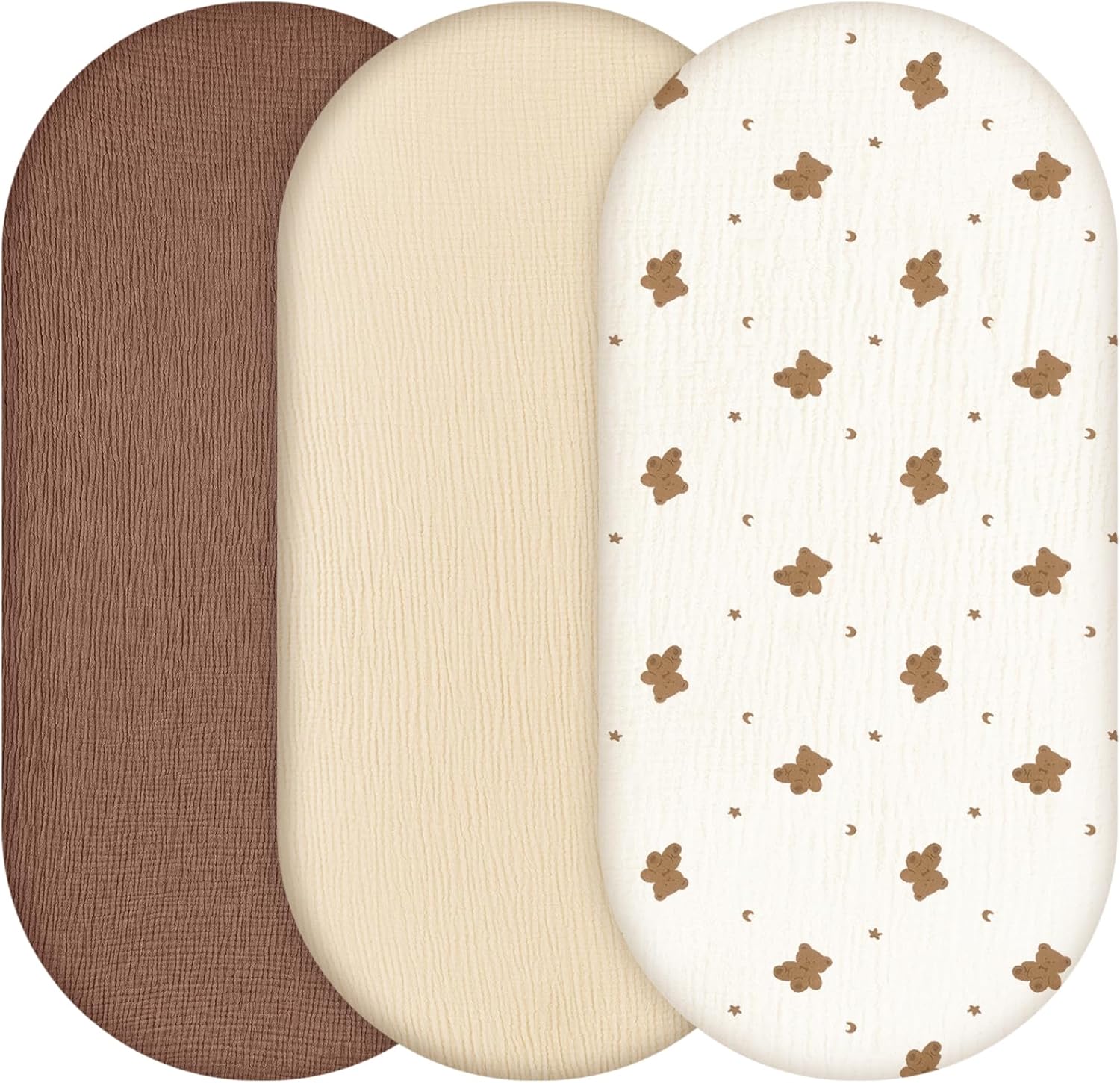 Detalle de Yukkidds Baby Moses Basket Sheets 81x41cm, 3 Pack – 100% Muslin Cotton, 360° Elastic Fit