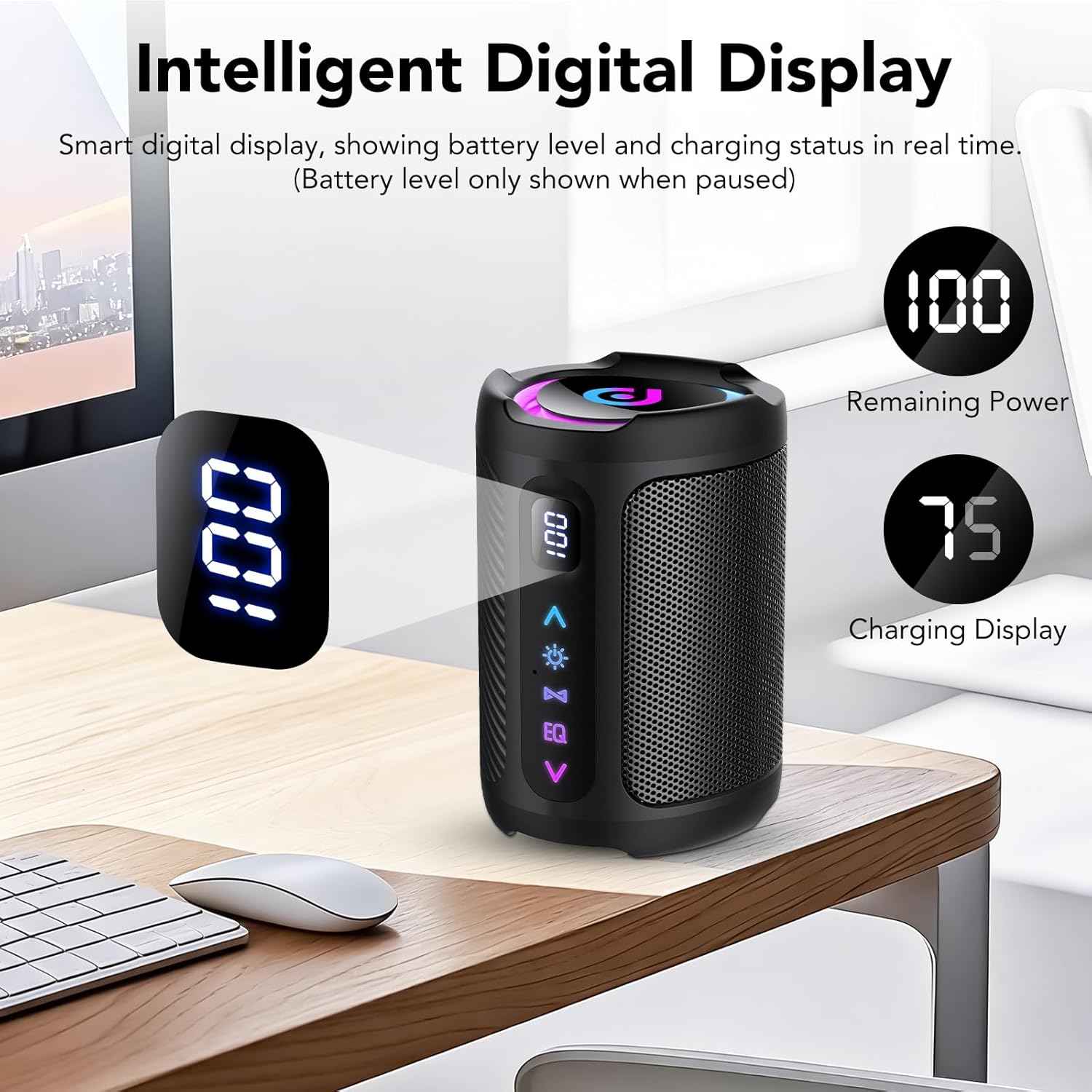 Thumbnail 2 de Altavoz Bluetooth portátil aowoka con LED RGB, pantalla digital Smart EQ y Bluetooth 5.4