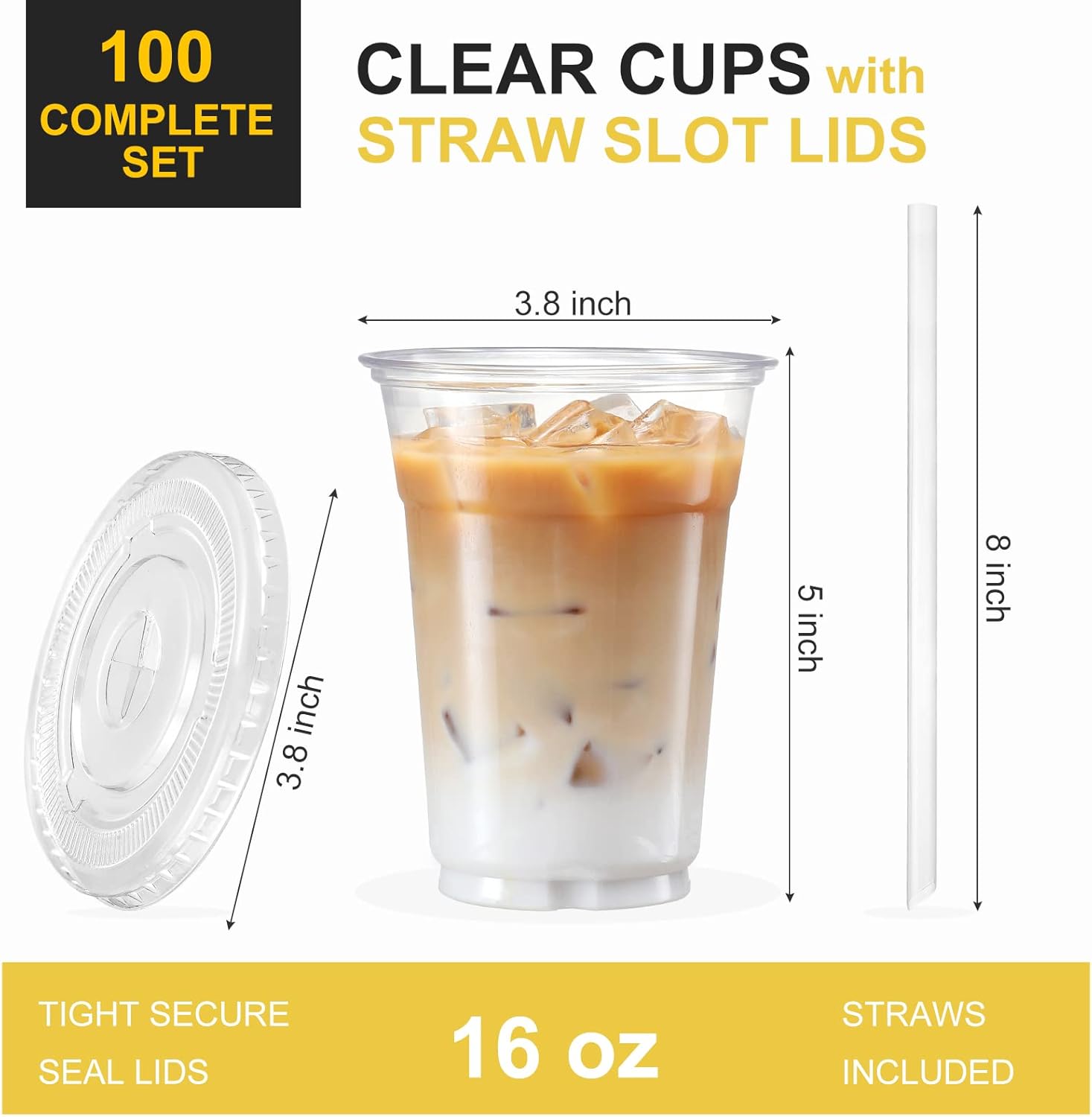 Detalle 2 de VITEVER 16oz Clear Plastic Cups with Lids and Straws 🥤