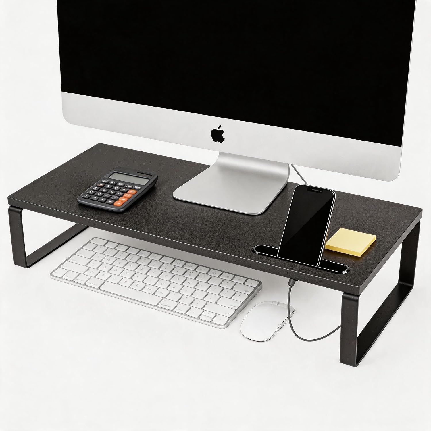 Detalle de DOMSHOCT Monitor Stand Riser with Phone Holder — 40 x 24 cm, 50 kg Load, Black
