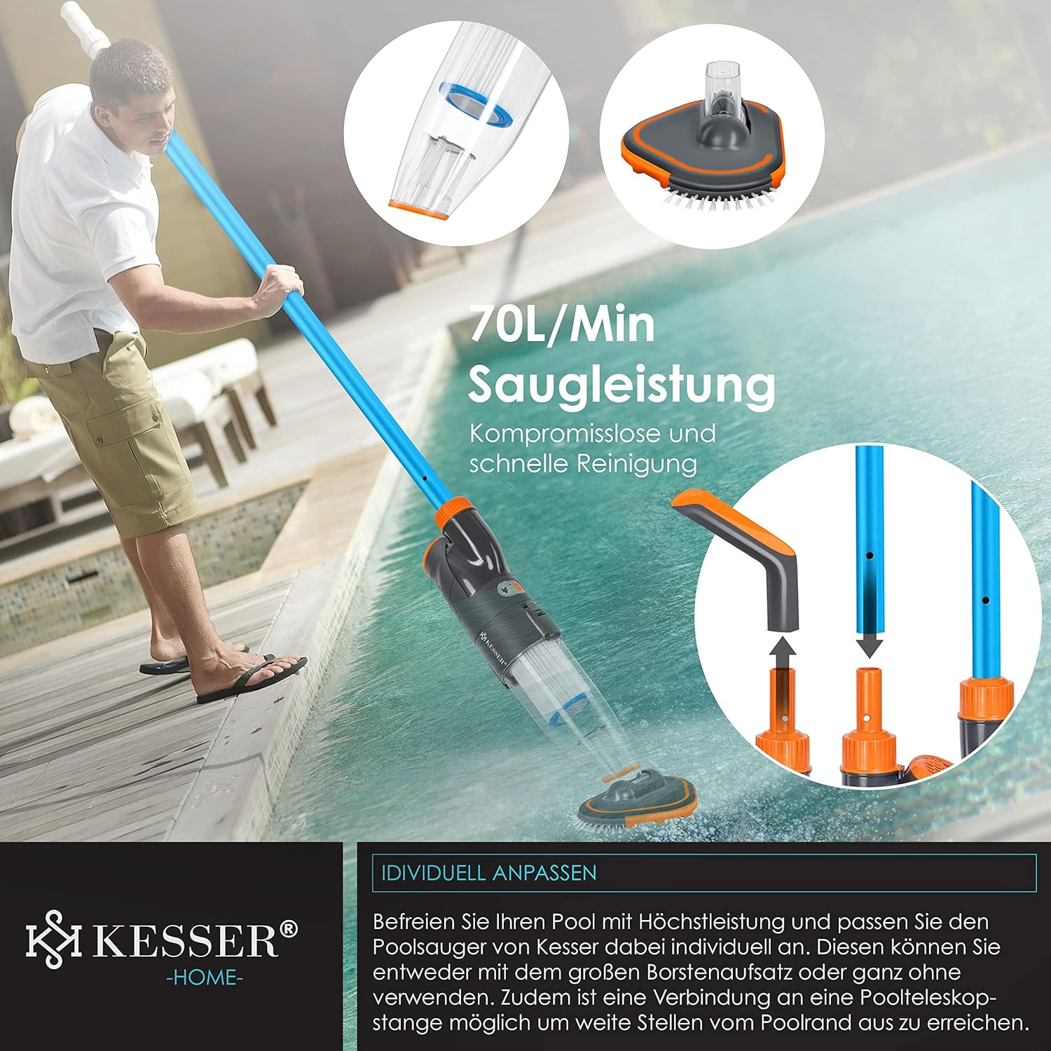 Thumbnail 5 de KESSER Poolsauger mit Akku – kabelloser Bodensauger für saubere Beckenwände und -boden