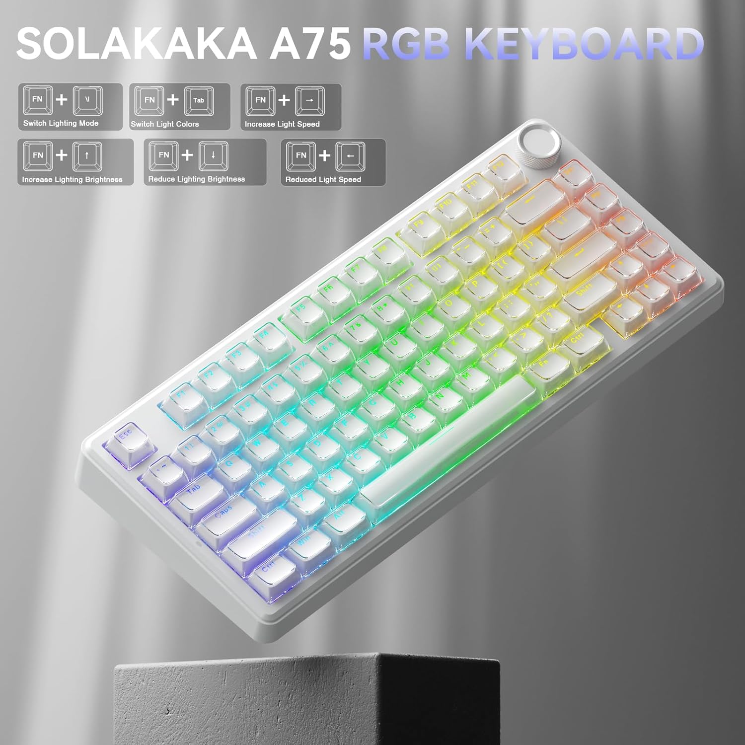 Detalle 2 de SOLAKAKA A75 Wireless Gaming Keyboard: 75% Mechanical, Hot-Swappable, Multimodal Connectivity