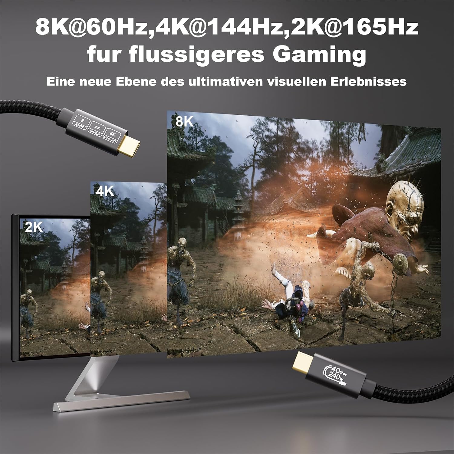 Detalle 2 de EUDOBEL USB4 Kabel mit Thunderbolt 4, 2 m – 8K@60Hz, 4K@144Hz, 240W PD3.1, 40 Gbps