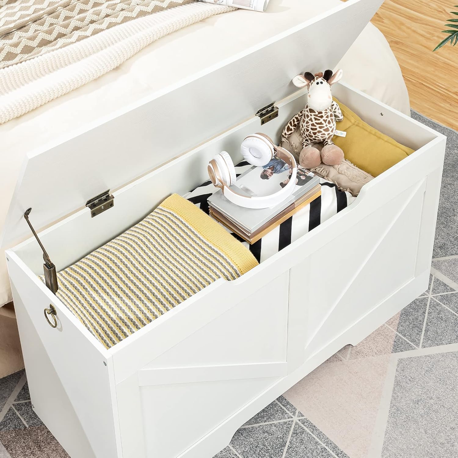 Thumbnail 6 de HOOBRO Cassapanca con contenitore per bambini 100 cm bianco, panca bauletto con cerniere di sicurezza