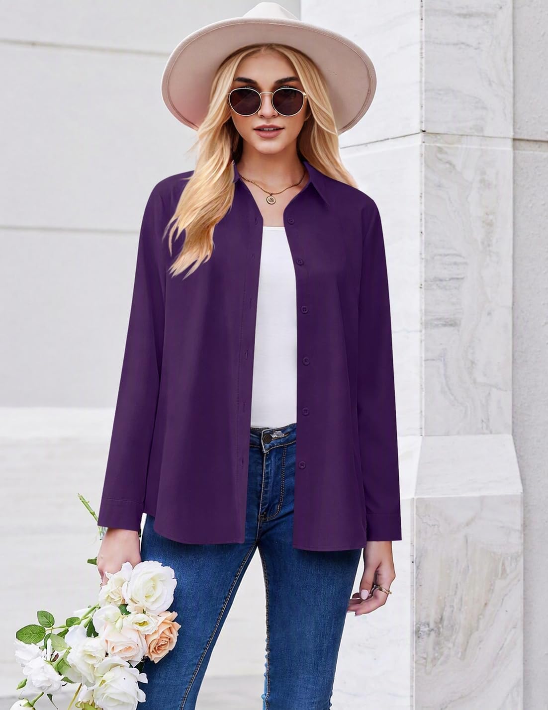 Detalle de Zeagoo Button-Down Blouse, Long Sleeve