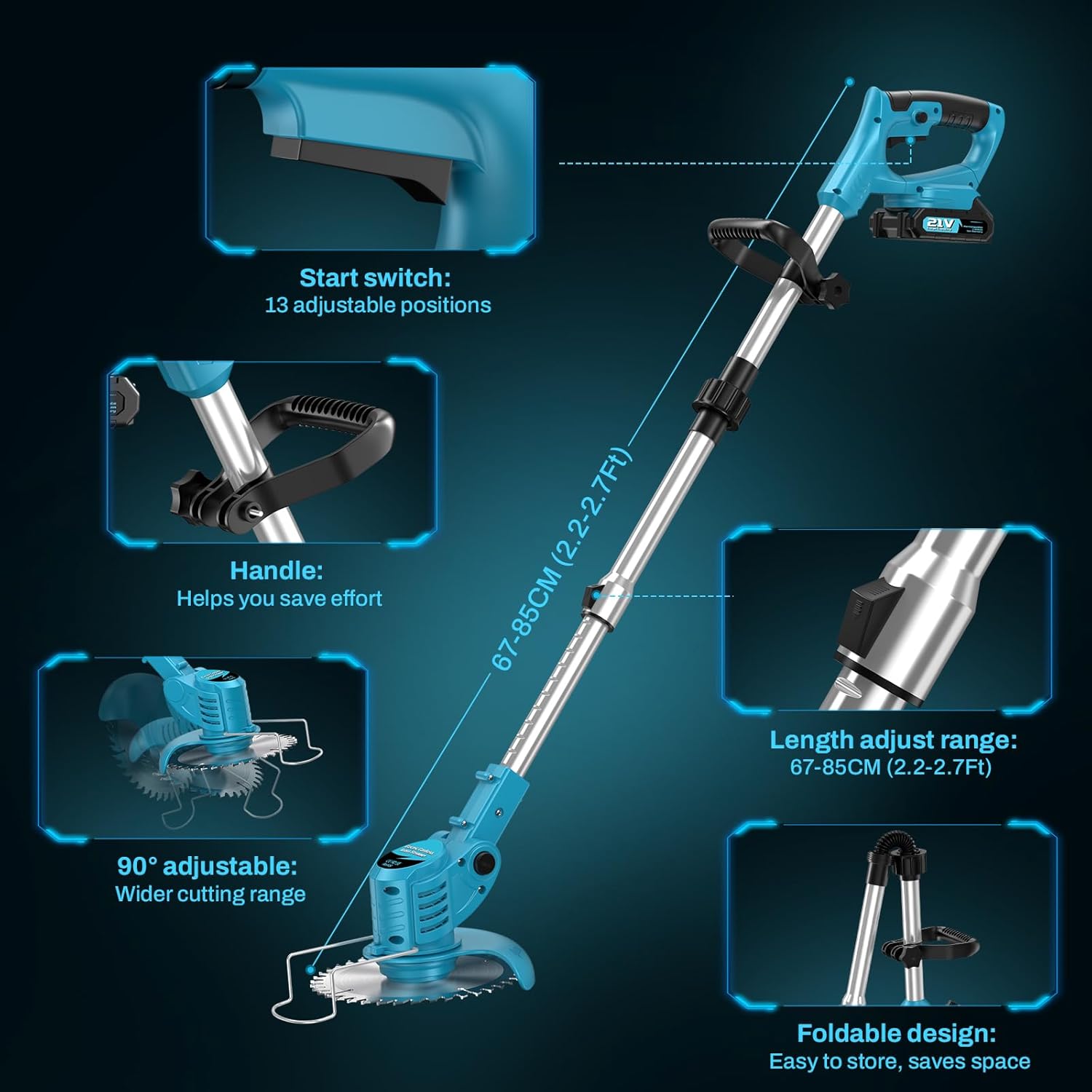 Thumbnail 6 de Cordless Strimmer 21V 4-in-1 Grass Trimmer with 800W Brushless Motor and Dual 4000mAh Batteries