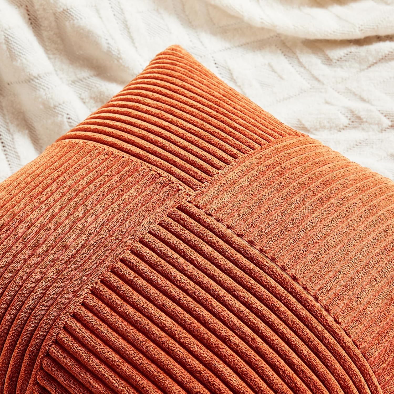 Detalle de FDTERN 2er Set Karamell Kordsamt Kissenbezug 30x50 cm – Weich, modernes Boho-Dekor