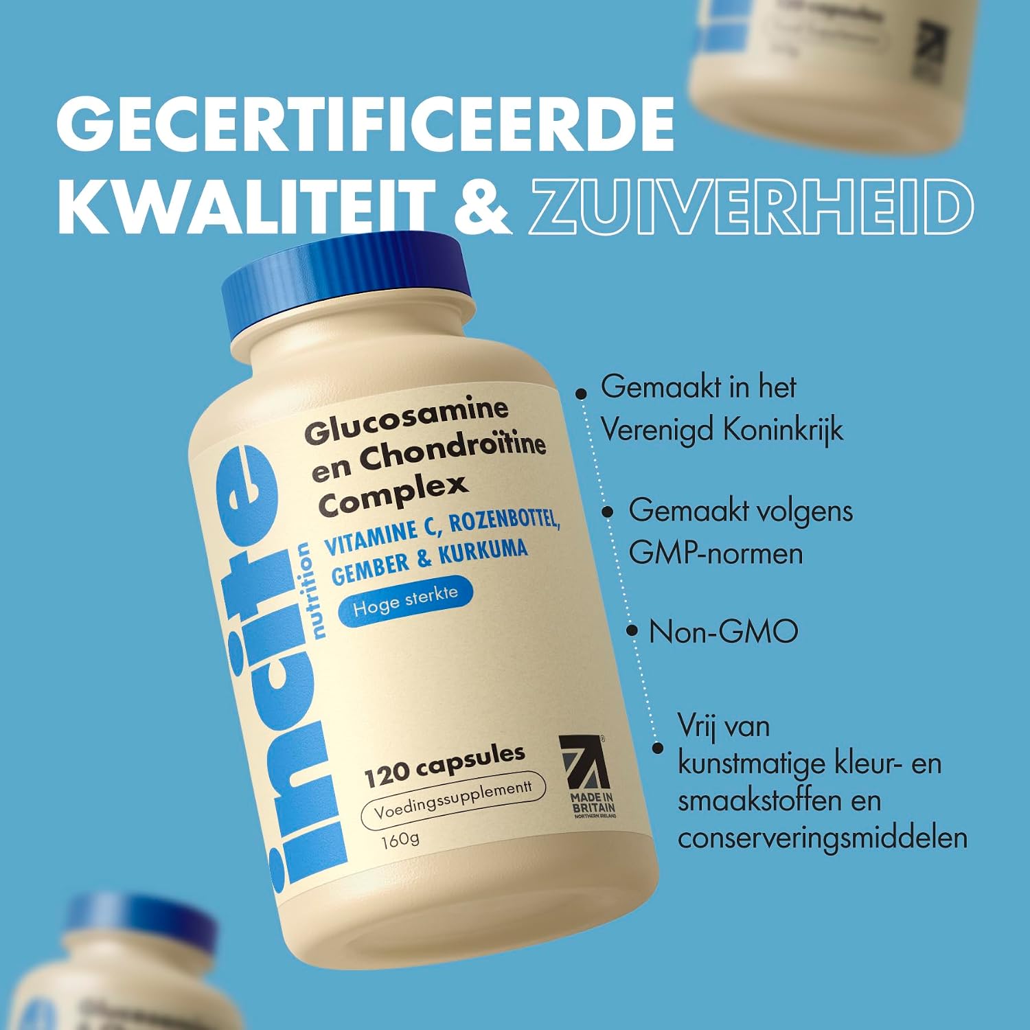 Thumbnail 4 de Incite Nutrition glucosamine- en chondroïtinecomplex met MSM, vitamine C en 120 capsules