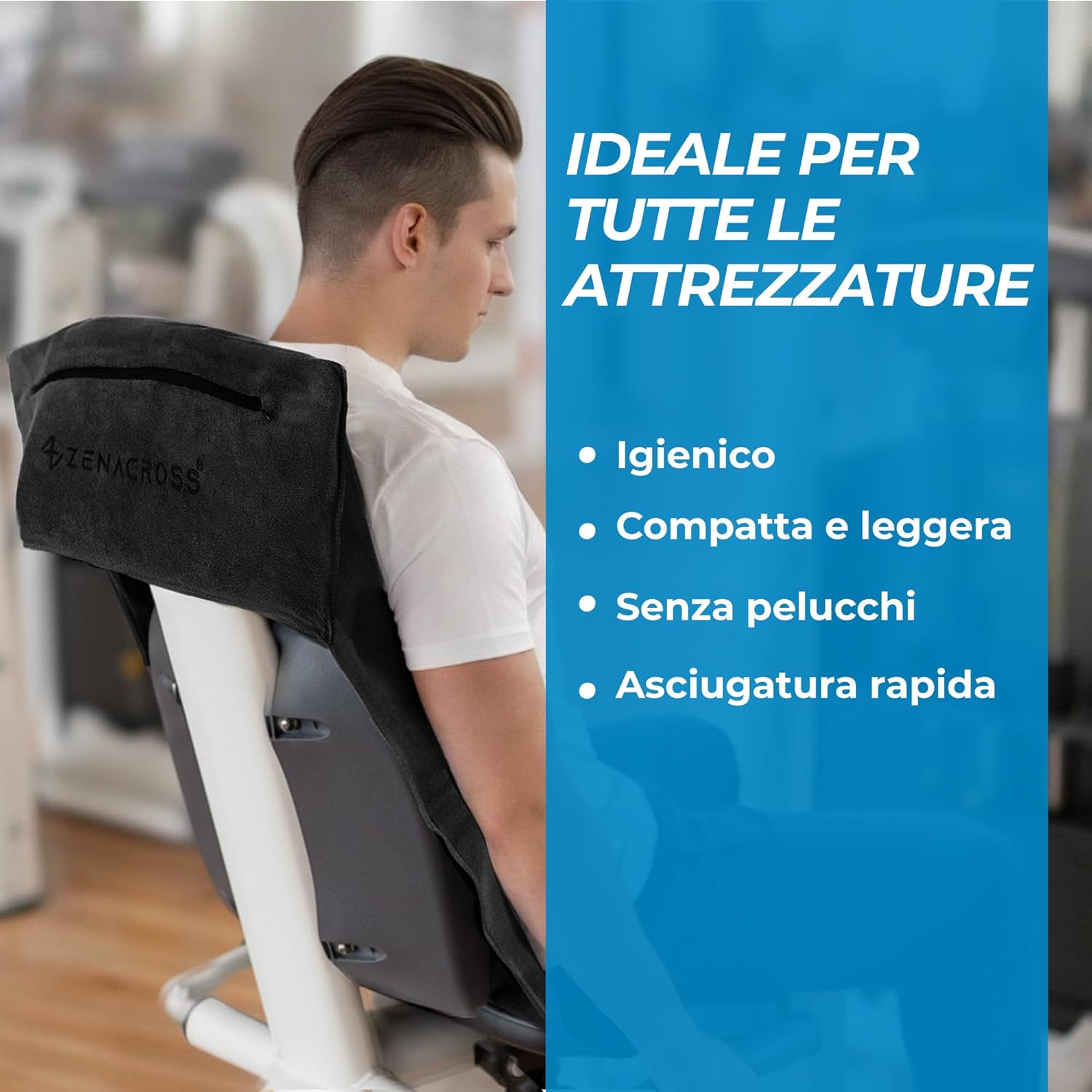 Thumbnail 3 de Zenacross Telo Palestra Microfibra 120x50: asciugatura rapida, tasca con zip e design compatto