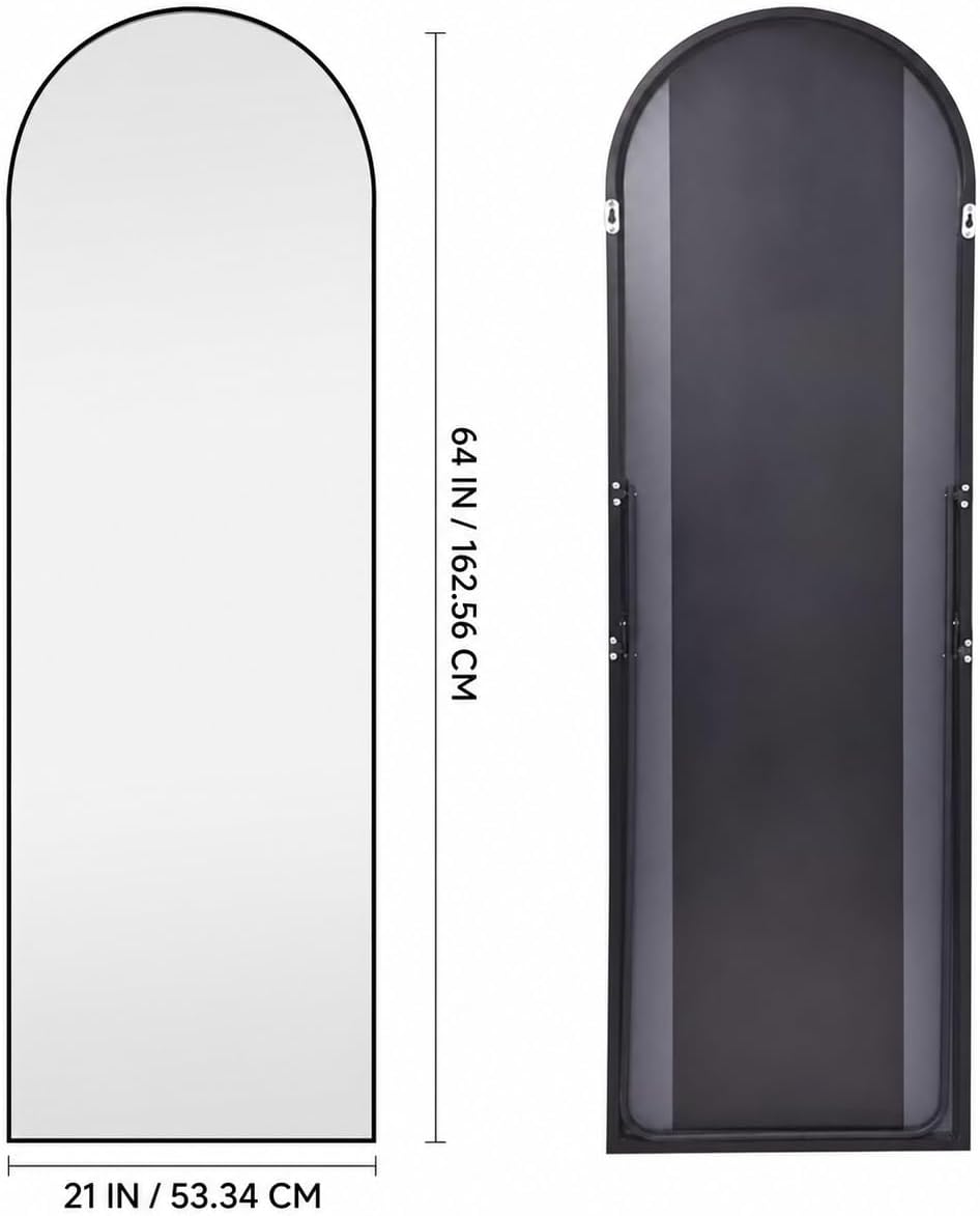 Detalle de KOCUUY Arched Full-Length Mirror, 64" x 21", Black Aluminium Frame