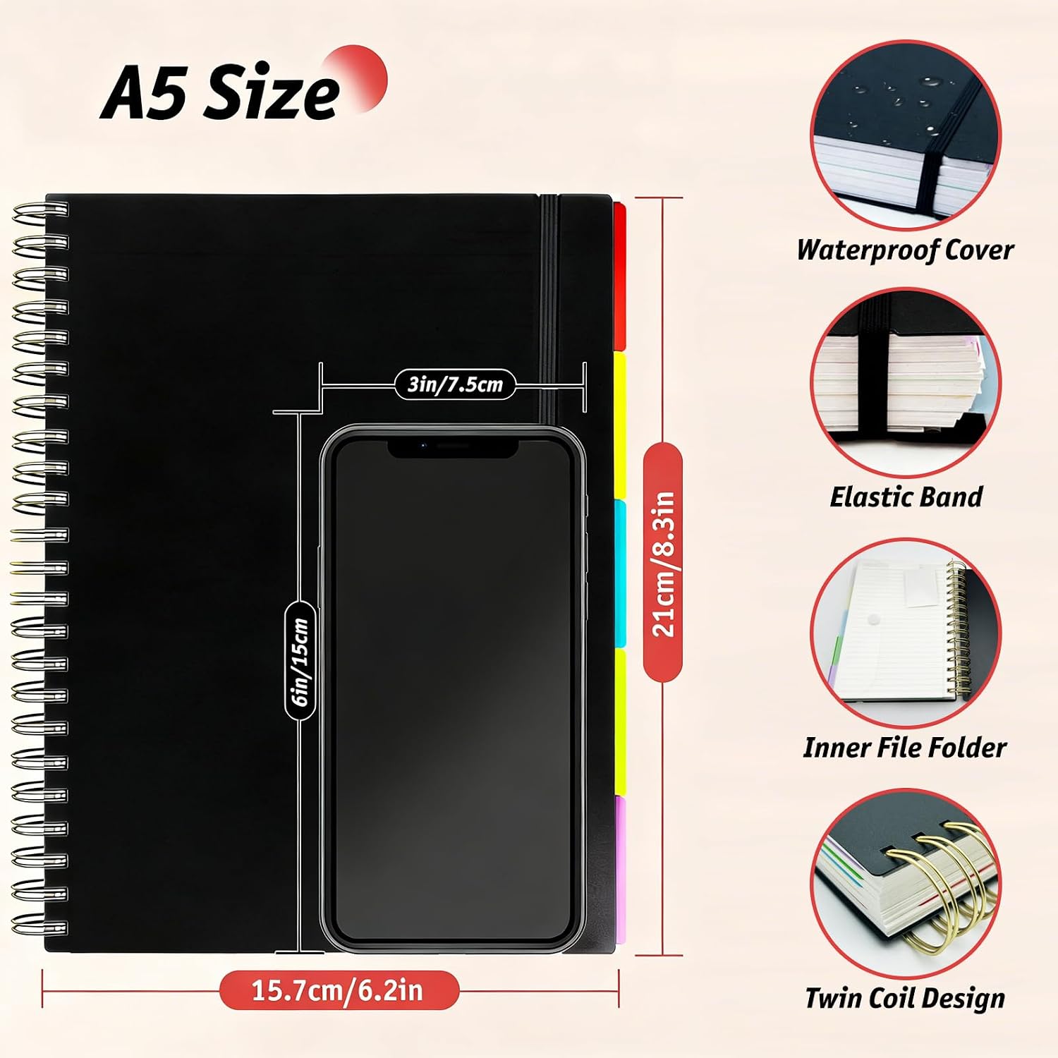 Thumbnail 1 de ReePlan A5 Spiral Notebook — 360 Pages with 5 Removable Dividers