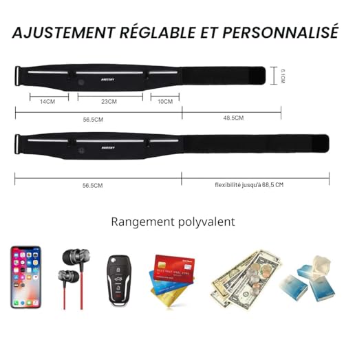 Detalle de HAISSKY Ceinture de Course Déperlant Léger, 3 Poches Zippées Ajustable 6,9