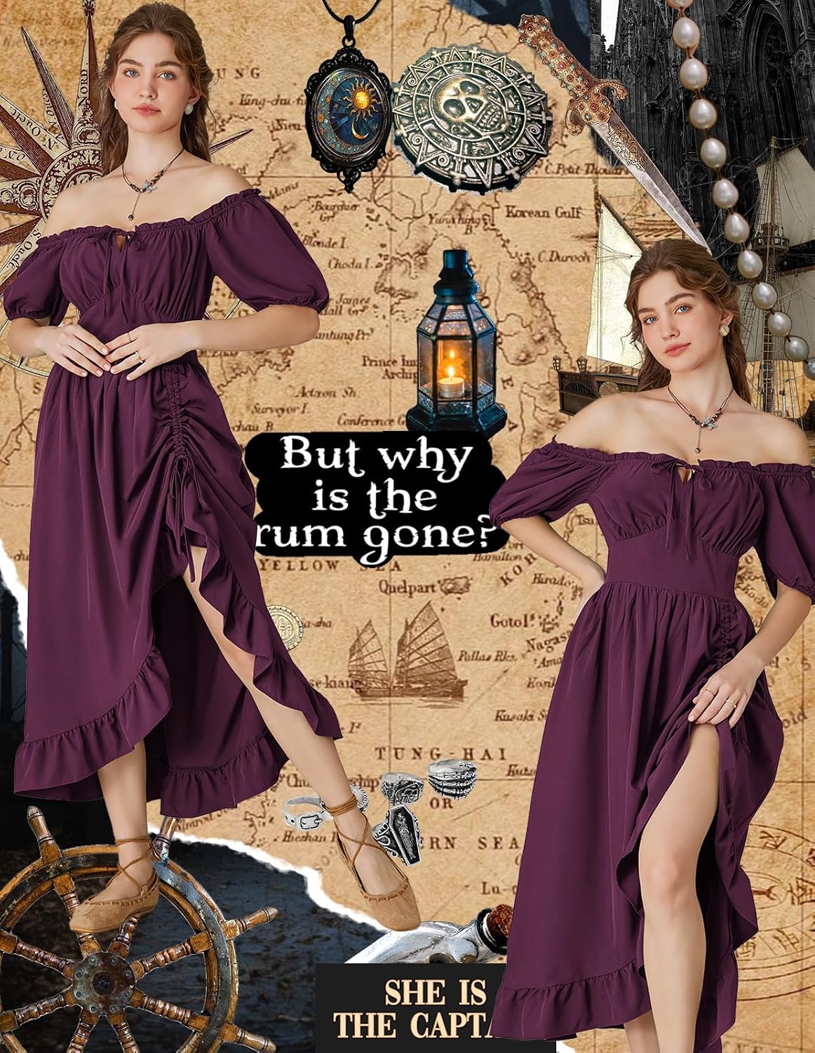 Detalle 2 de Scarlet Darkness Renaissance Dress with Pockets