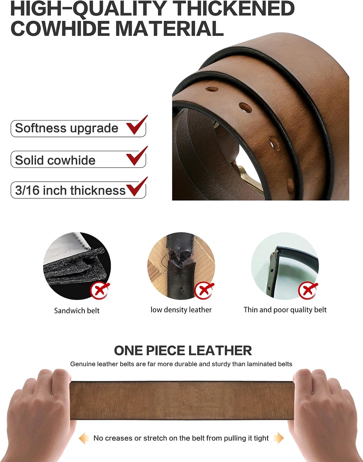 Thumbnail 2 de wolksprong Thicken Full Grain Leather Belt 5mm