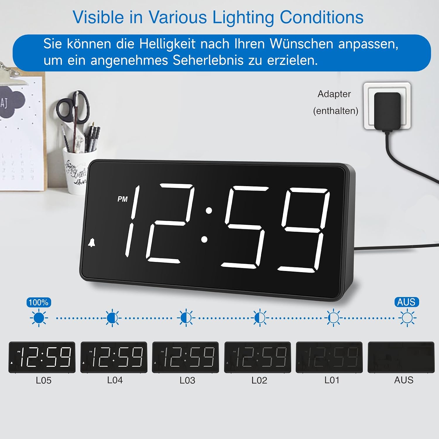 Detalle de Eachui LED Wecker Digital mit 5 Stufen