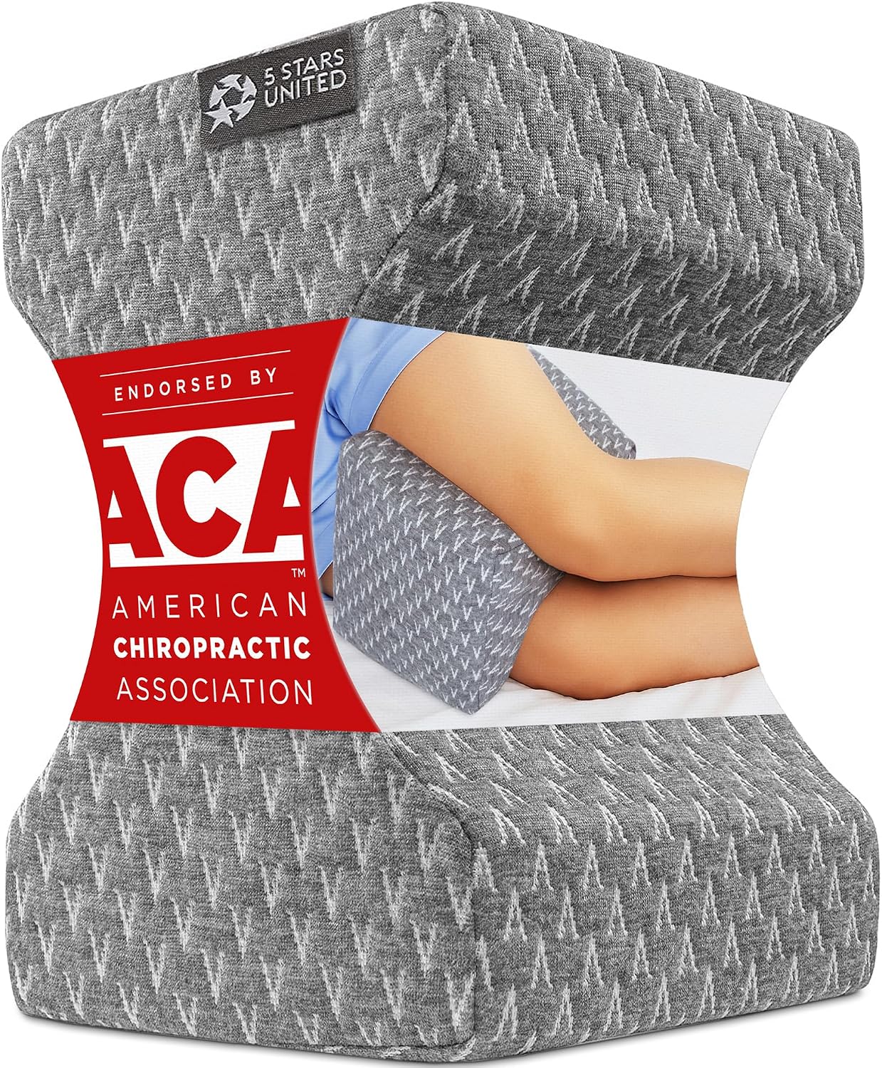 Detalle de 5 STARS UNITED Knee Pillow for Side Sleepers (Memory Foam) – Hip Pain Relief, Between-Legs Cushion for Sciatica & Lower Back Pain, Grey