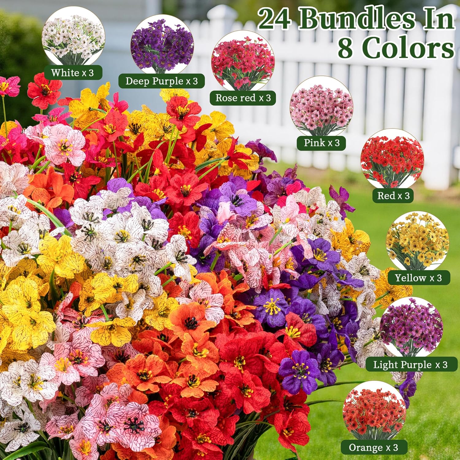 Thumbnail 2 de 24 Bundles Artificial Flowers for Outdoors/Indoors in 8 Colors – Handcrafted, UV-Resistant, Low Maintenance