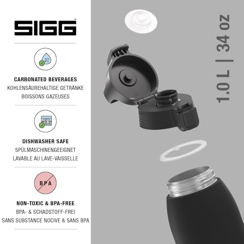 Detalle de SIGG Isolierte Trinkflasche Shield Therm One – 1L, Schwarz, BPA-frei, 90% recycelter Edelstahl