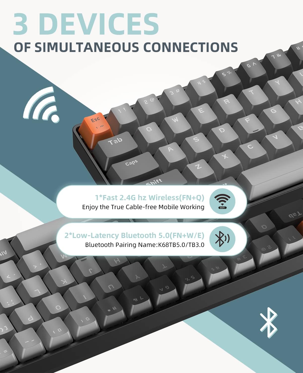Detalle de MAGIC-REFINER RK68 Teclado Mecánico Gaming Inalámbrico ⚡