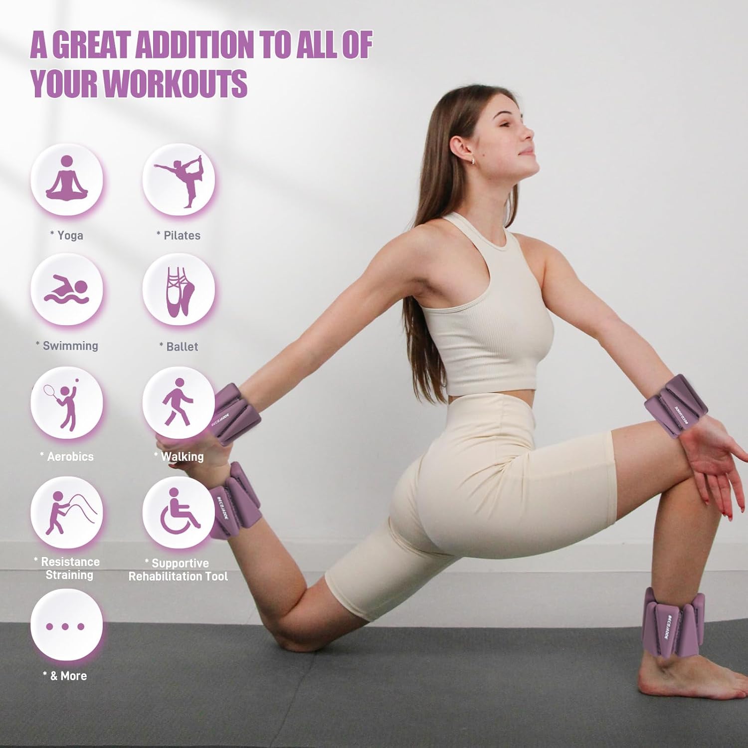 Thumbnail 5 de BECOJADDE Ankle Weights Set of 2: Adjustable 1 lb / 2 lb / 3 lb Each for Pilates, Running, and More