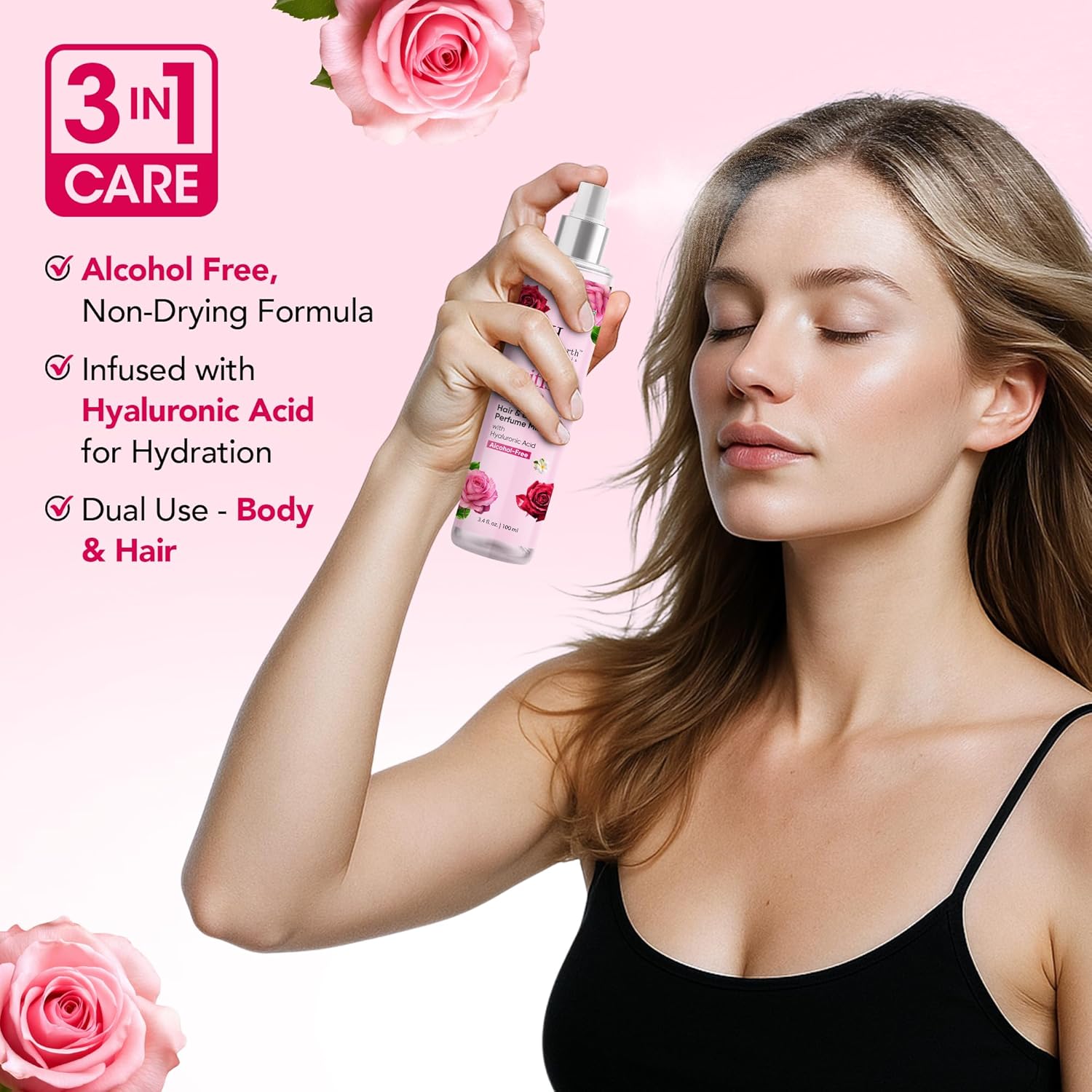 Detalle de Botanic Hearth British Rose Hair Perfume & Body Mist (Alcohol-Free) — long-lasting rose scent for hair and skin, 3.4 fl oz
