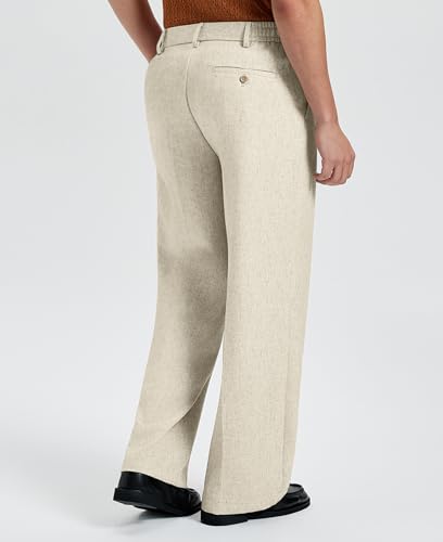 Thumbnail 1 de FEDTOSING Mens Baggy Casual Dress Trousers with Elastic Waist – Apricot Linen Wide Leg Trousers for Men