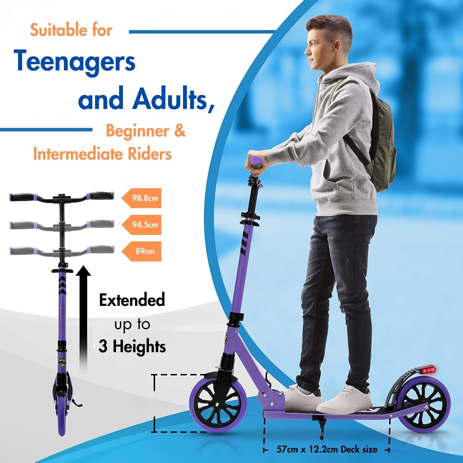 Thumbnail 3 de SereneLife Folding Kick Scooter: Lightweight, Adjustable and Ready for Indoor or Outdoor Use