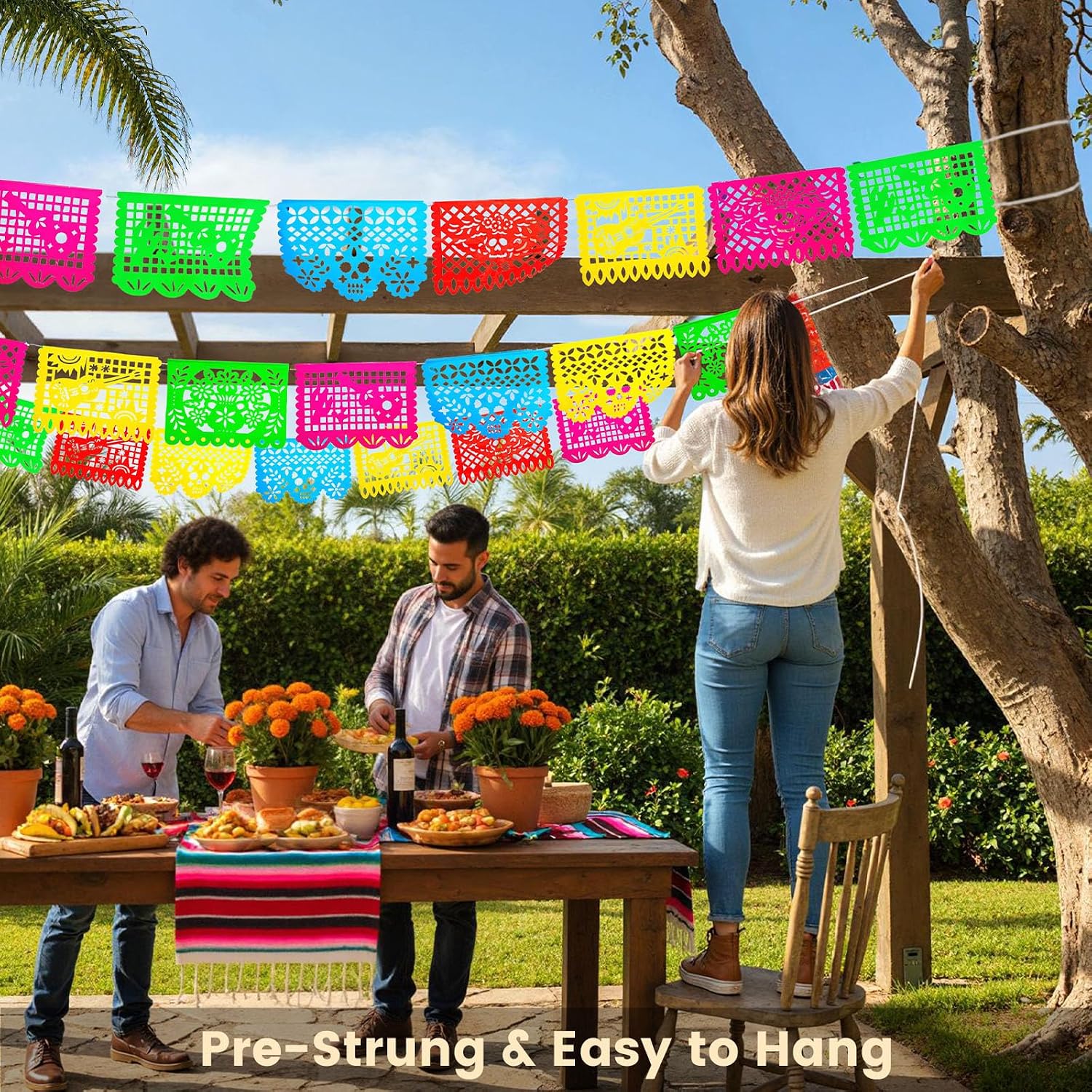 Detalle 1 de FUTUREPLUSX FuturePlusX Mexican Papel Picado Banner, 18 ft Plastic Garland