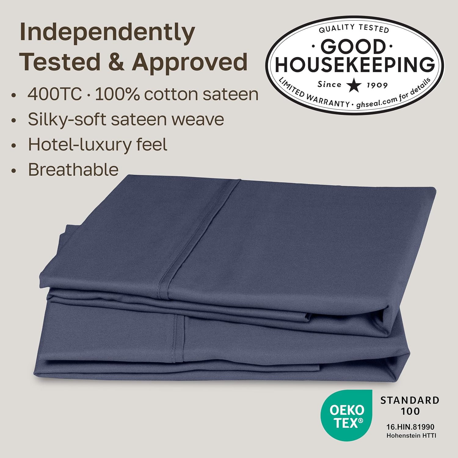 Detalle 2 de California Design Den King Cotton Sateen Pillowcases, 400 Thread Count, Set of 2
