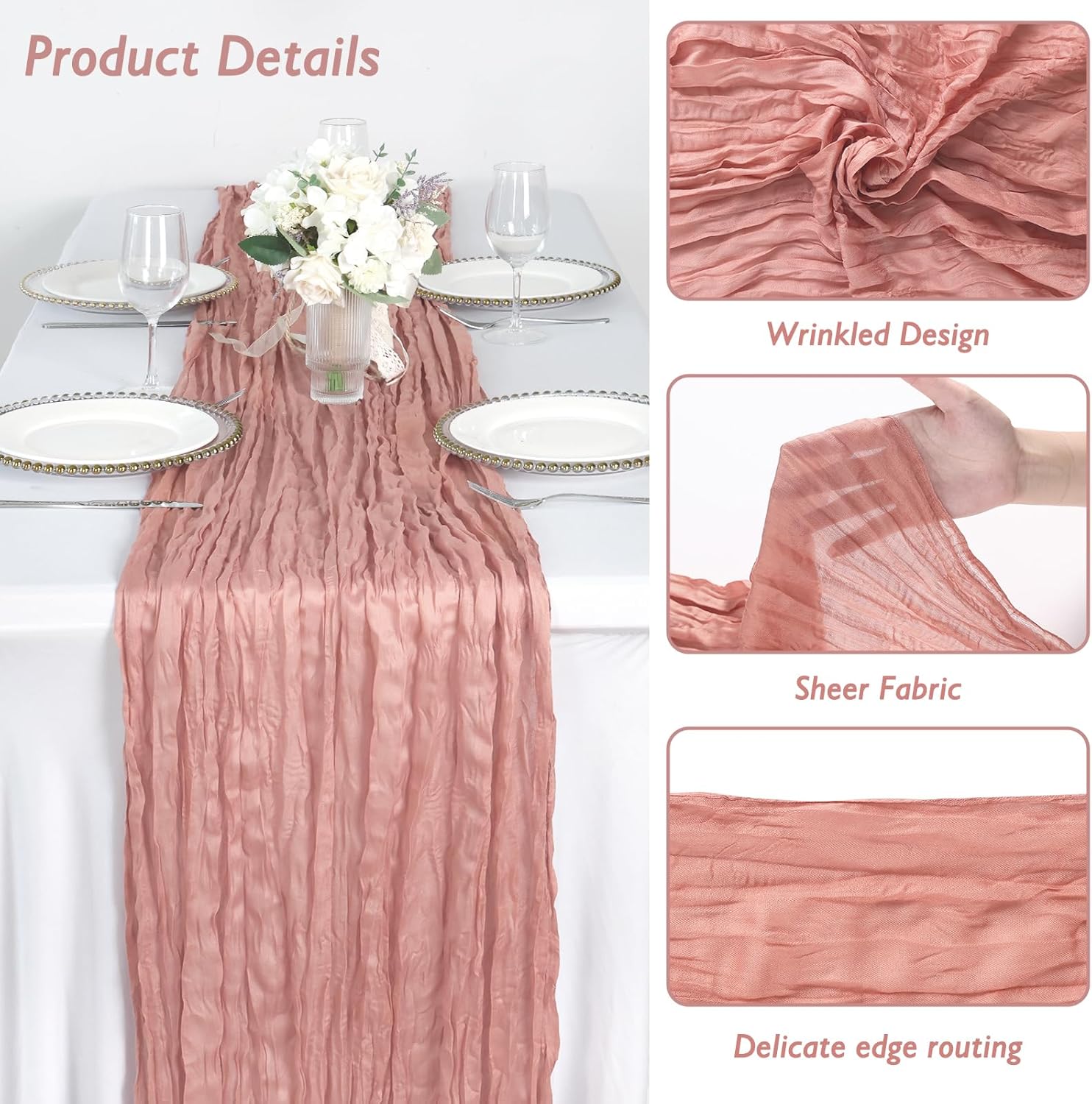 Detalle de 8 Pack Dusty Pink Cheesecloth Table Runner 120 Inch (10 Ft) – Gauze Cloth for Wedding, Baby Shower, Boho Decor