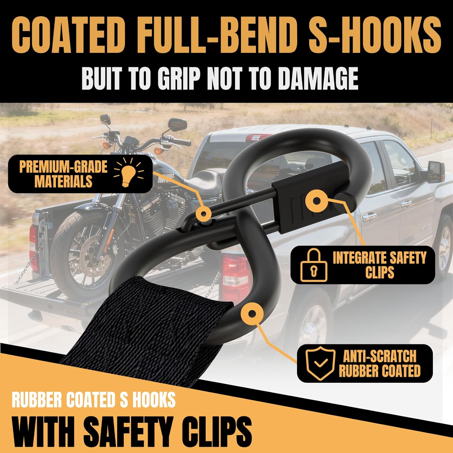 Thumbnail 4 de Renegrip Retractable Ratchet Straps Heavy Duty 1'' x 12ft (4 Pack) — 1760 lb Break Strength