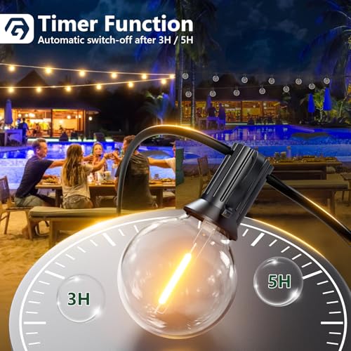 Detalle de Guirlande Guinguette Extérieure G40 avec Télécommande GPATIO — 30 m, 50 LED + 2 de Rechange, Imperméable, Dimmable
