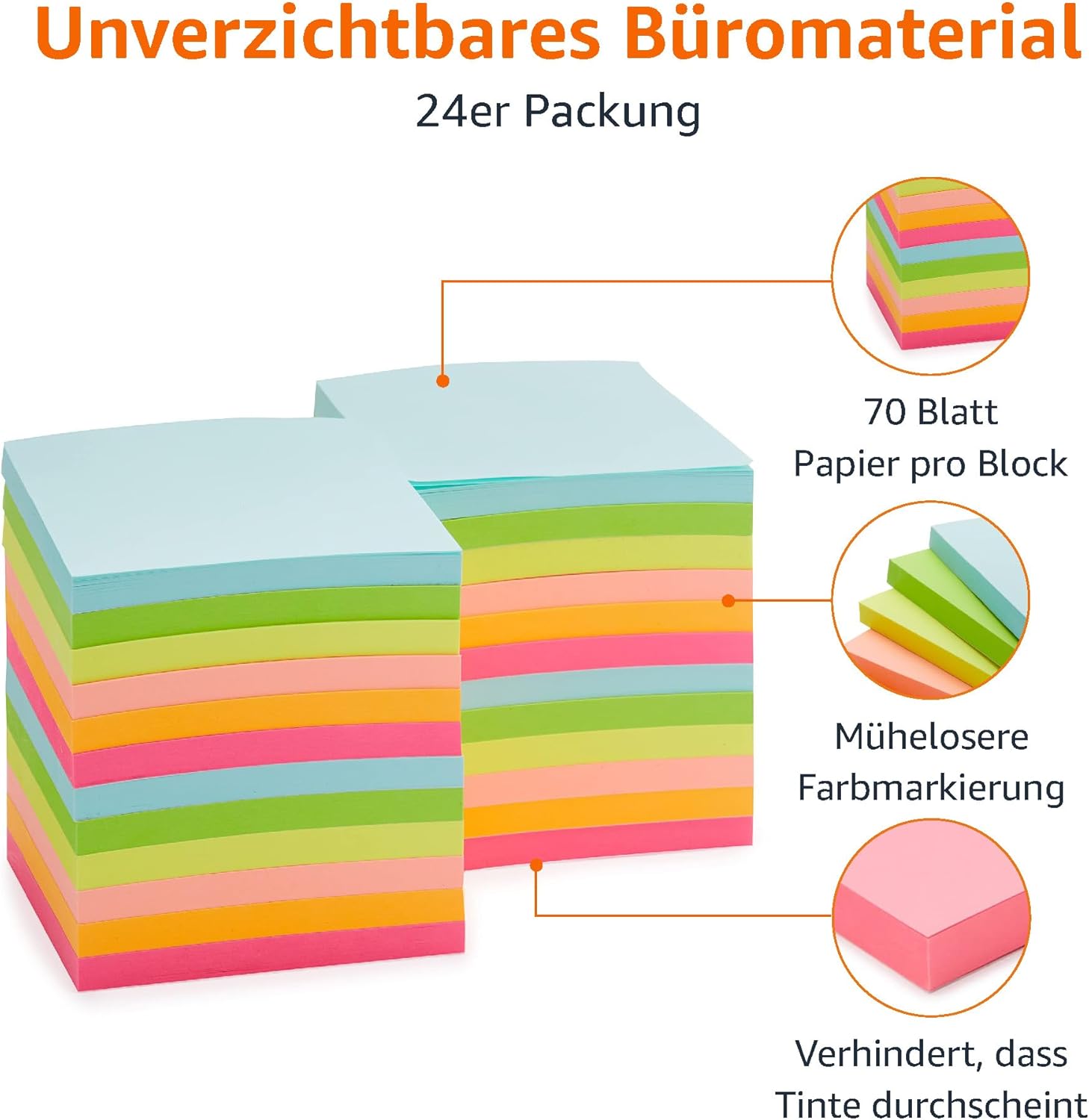 Thumbnail 2 de Amazon Basics Quadratisch Mini-Haftnotizen 7,6 × 7,6 cm, 24 Stück gemischt