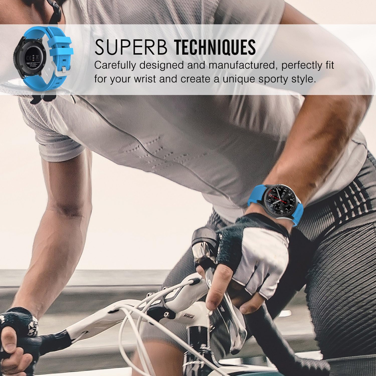 Thumbnail 5 de MoKo 22mm Soft Silicone Sport Strap for Samsung Galaxy Watch 3 45mm / Galaxy Watch 46mm / Gear S3 (Blue)
