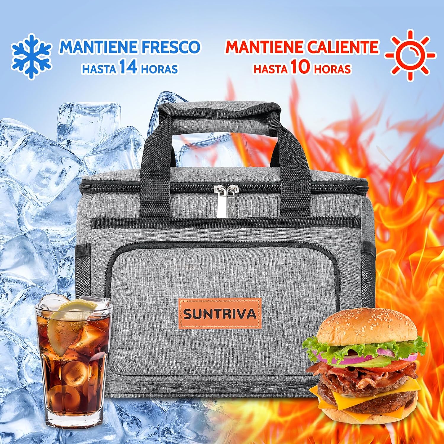 Detalle de SUNTRIVA Nevera Portátil 15L: bolsa isotérmica resistente y práctica para comidas y bebidas