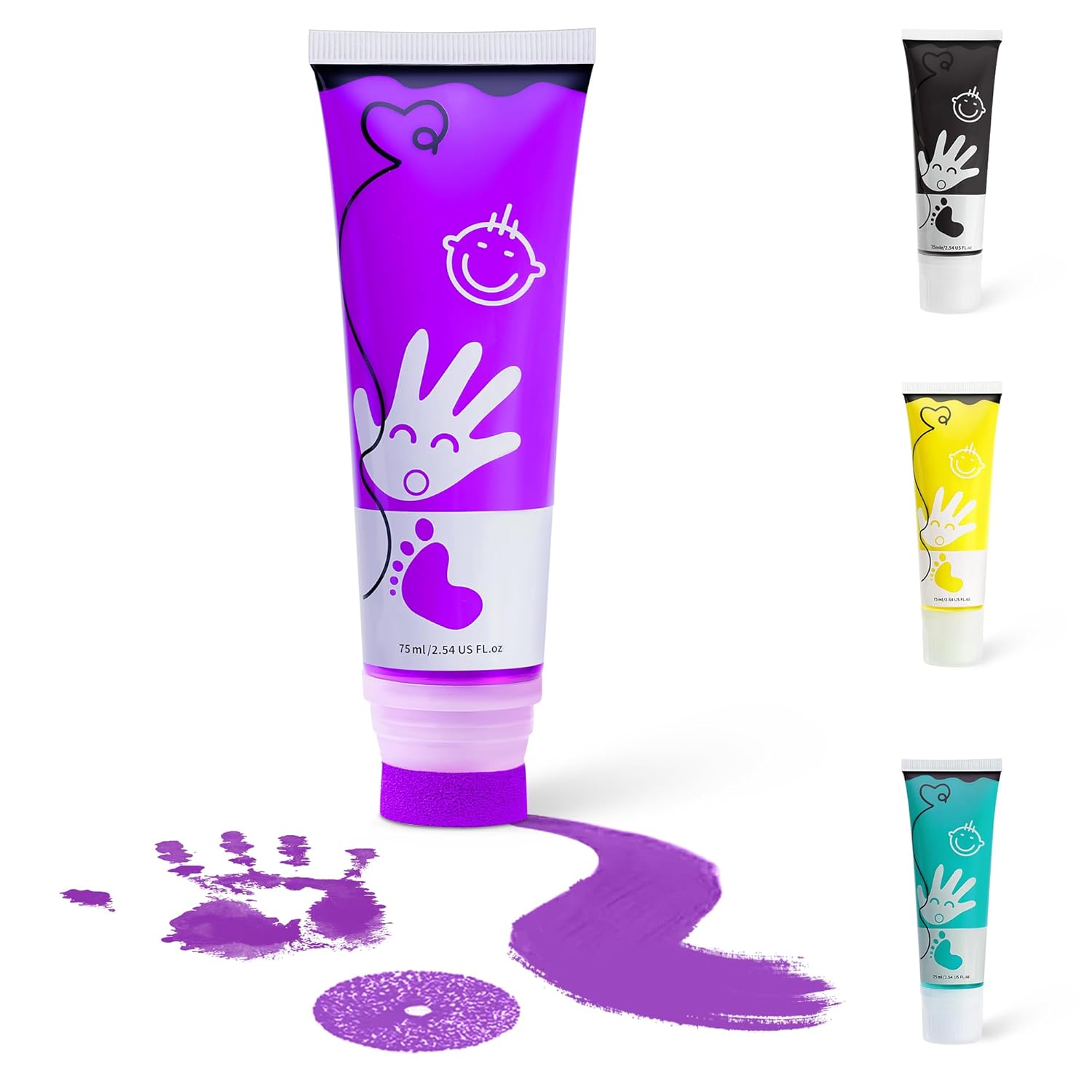 Detalle de TOGOU2S Fußabdruck Farbe Baby mit Schwammaufsatz – ungiftig, 75 ml, violett