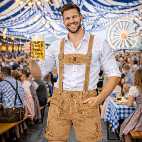Thumbnail 6 de PAULGOS Herren Trachten Lederhose HK3 + Träger, Echtes Leder, Größe 54, Hellbraun