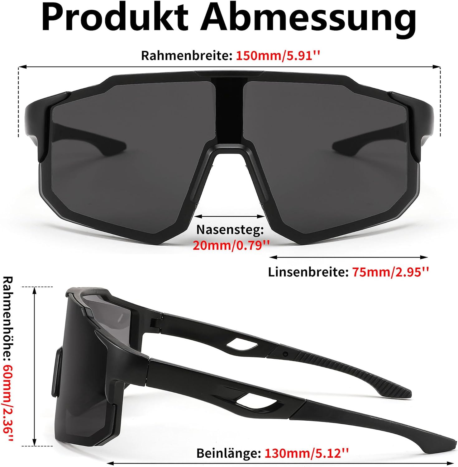 Detalle 2 de FEISEDY Sport Sonnenbrille – Verspiegelte Radbrille mit UV400-Schutz, Großes Sichtfeld