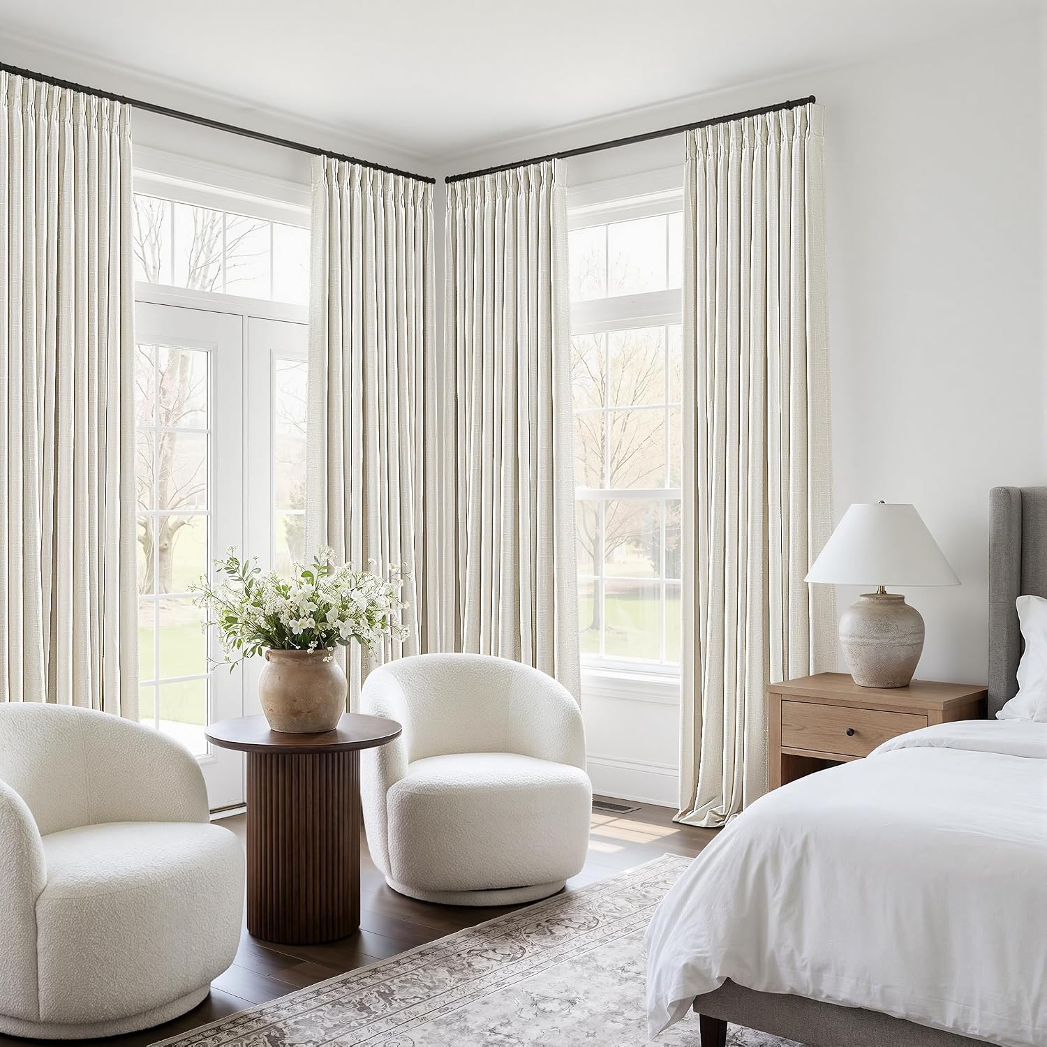 Thumbnail 6 de 90 Inch Pinch Pleated Blackout Linen Curtains – 50 Inch Wide, 2 Panels, Double Layer