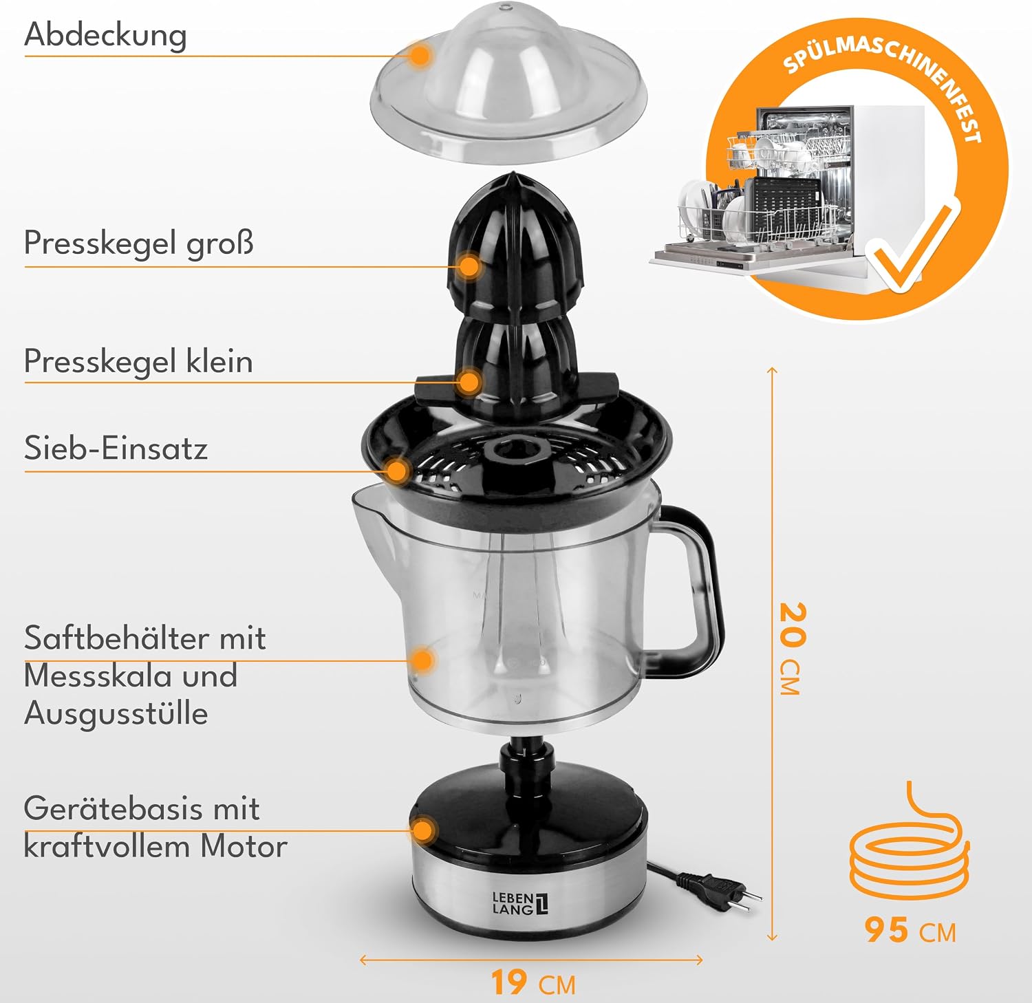 Thumbnail 4 de LEBENLANG Zitruspresse elektrisch 700 ml 🍊